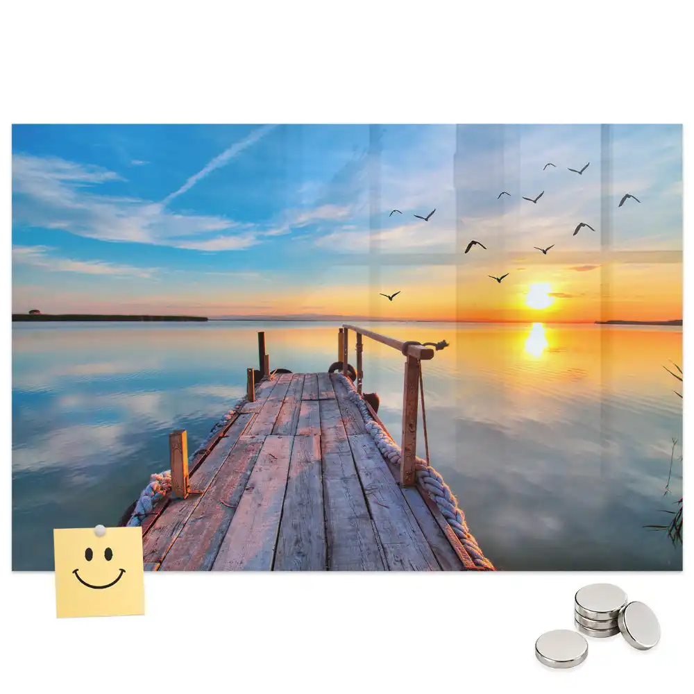 Tablă magnetică cu peisaj de podeț peste lac