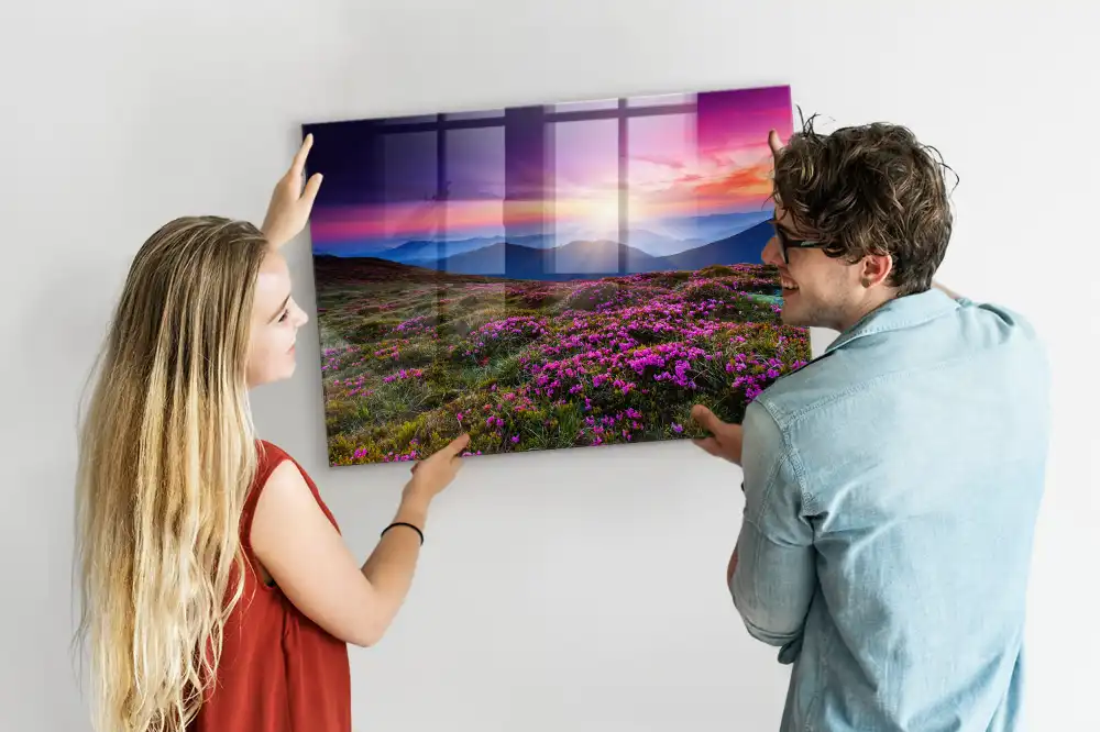 Tablă magnetică cu model flori la răsăritul soarelui