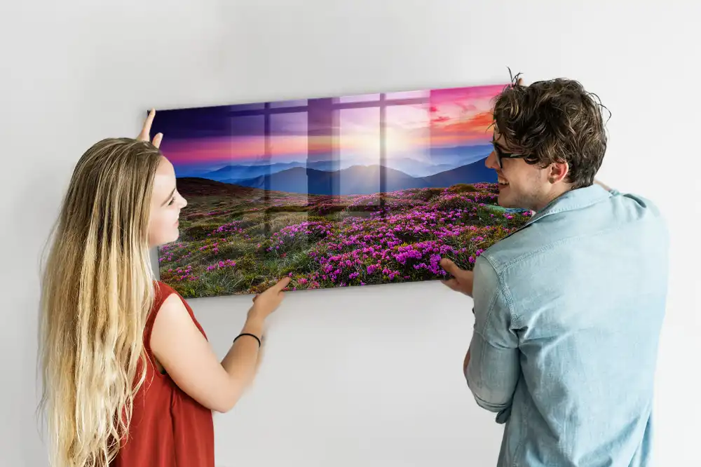 Tablă magnetică cu model flori la răsăritul soarelui