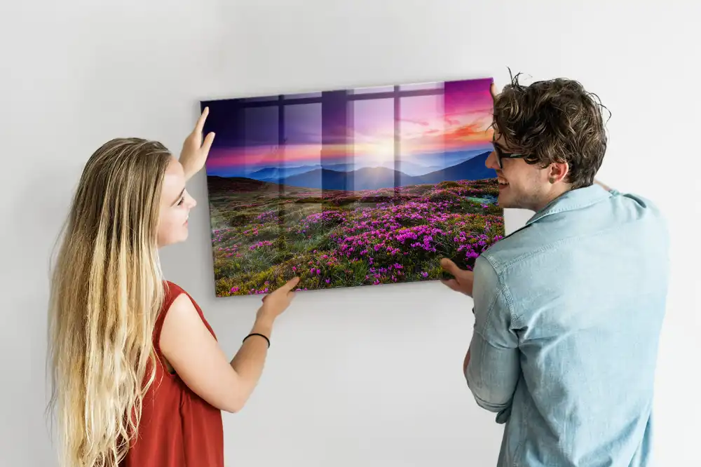 Tablă magnetică cu model flori la răsăritul soarelui