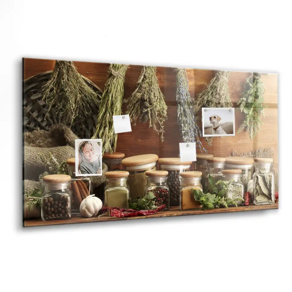 Tablă magnetică din sticlă cu design ierburi aromatice