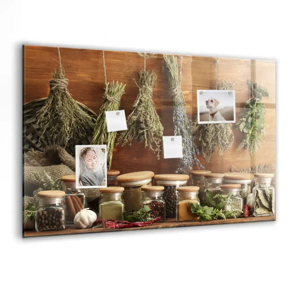 Tablă magnetică din sticlă cu design ierburi aromatice