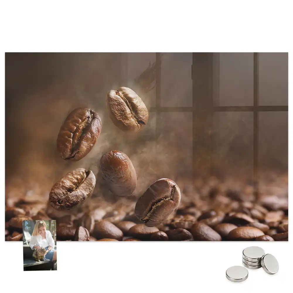 Tablă magnetică din sticlă cu model boabe de cafea