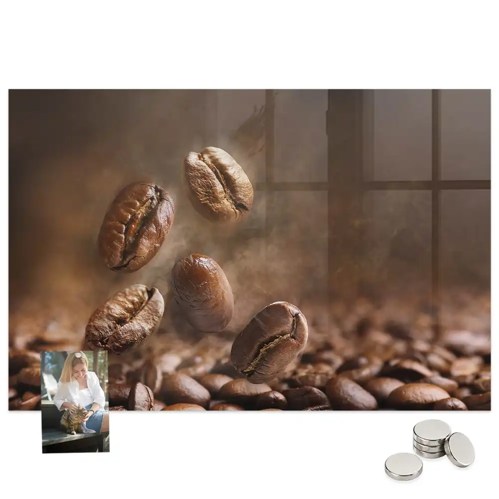Tablă magnetică din sticlă cu model boabe de cafea