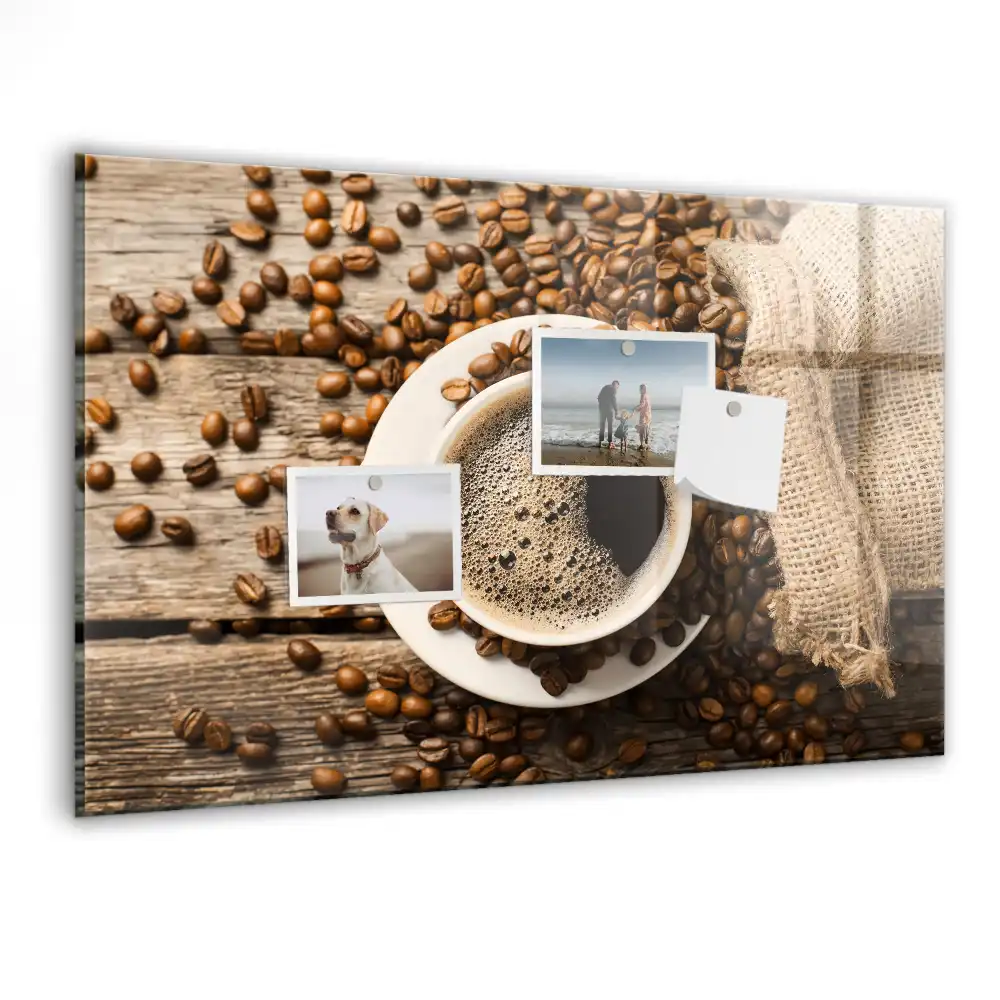 Tablă magnetică din sticlă cu model săculeț de iută cu cafea