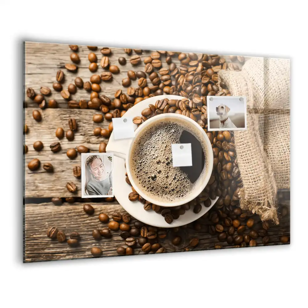 Tablă magnetică din sticlă cu model săculeț de iută cu cafea