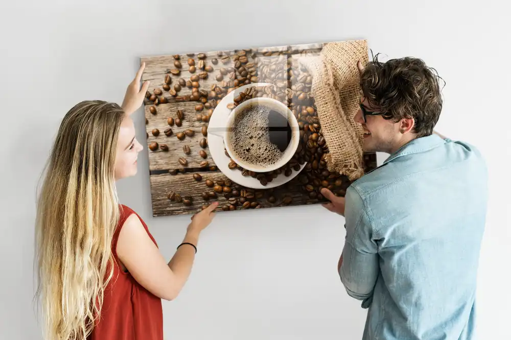 Tablă magnetică din sticlă cu model săculeț de iută cu cafea