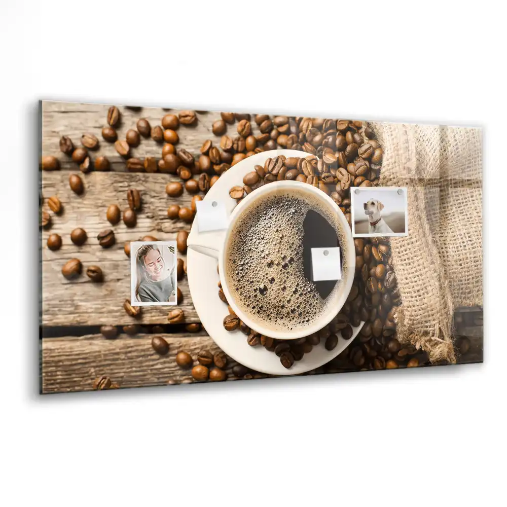 Tablă magnetică din sticlă cu model săculeț de iută cu cafea