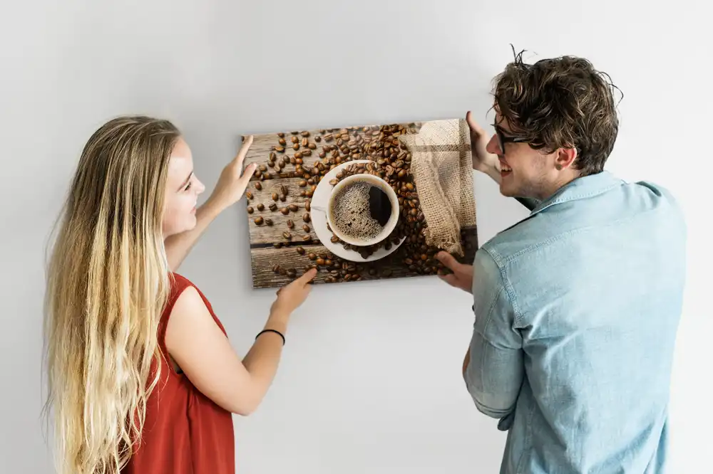 Tablă magnetică din sticlă cu model săculeț de iută cu cafea