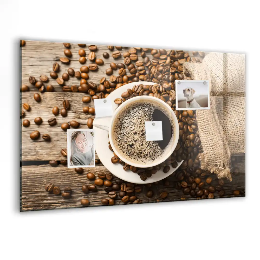 Tablă magnetică din sticlă cu model săculeț de iută cu cafea