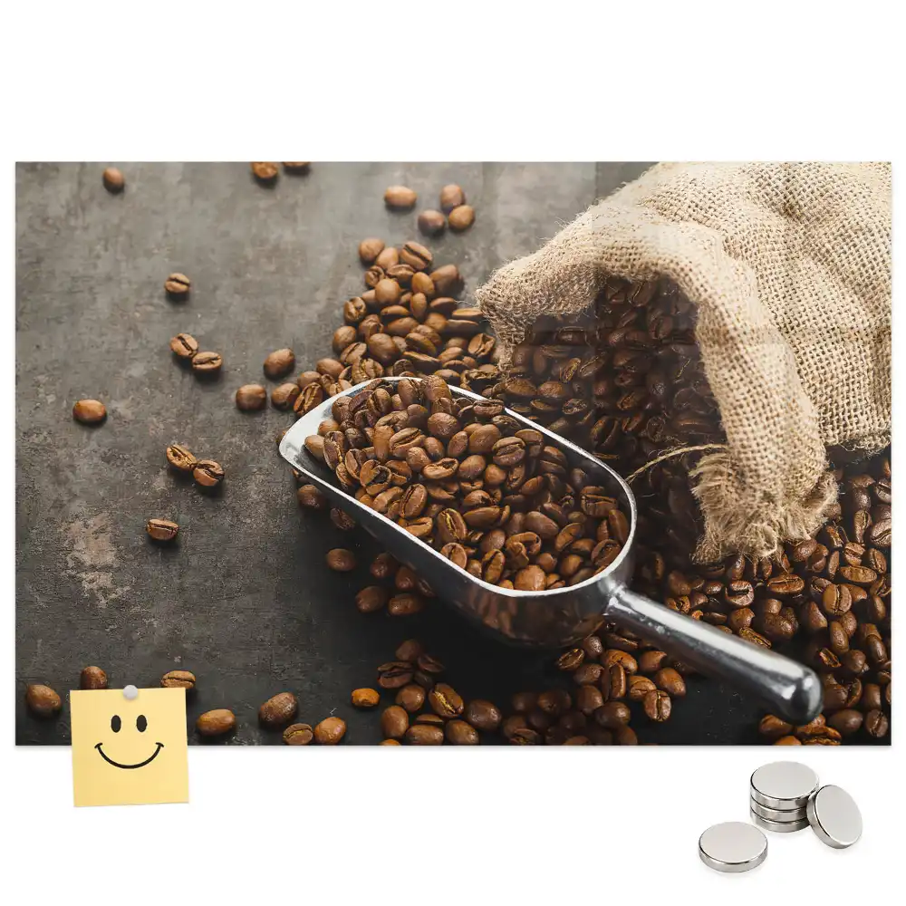 Tablă magnetică din sticlă cu design sac de iută cu cafea