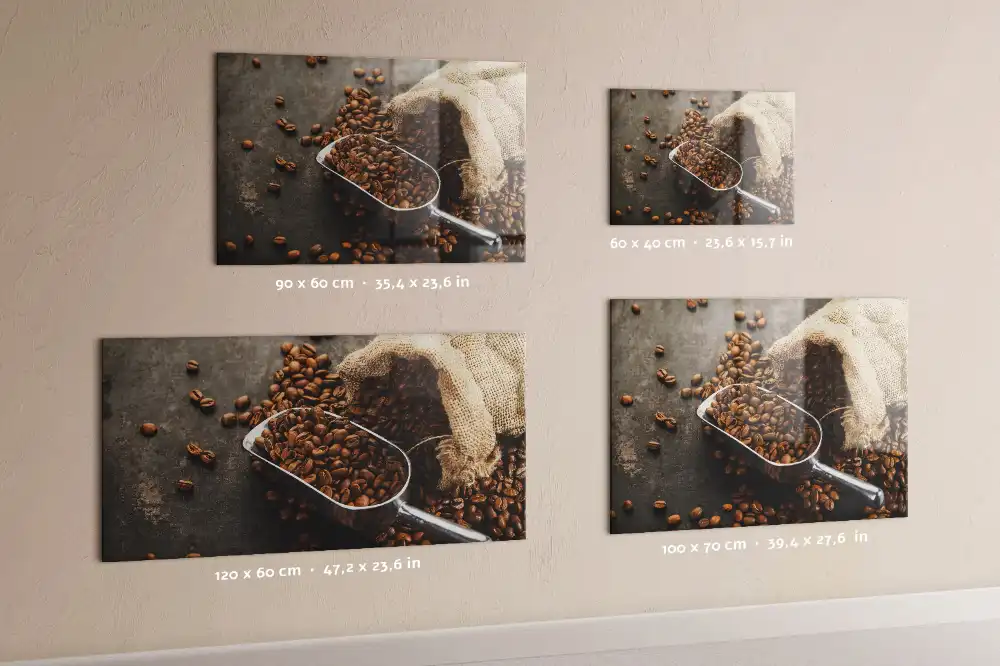 Tablă magnetică din sticlă cu design sac de iută cu cafea