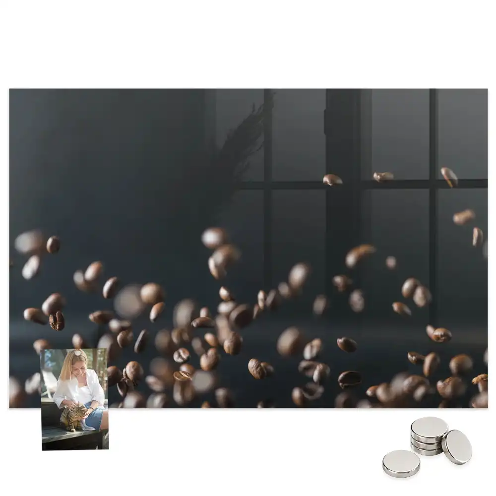 Tablă magnetică din sticlă cu model boabe de cafea