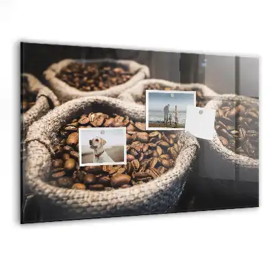 Tablă magnetică din sticlă cu model saci de iută cu cafea