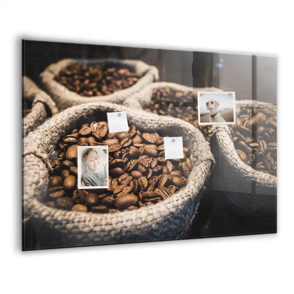 Tablă magnetică din sticlă cu model saci de iută cu cafea