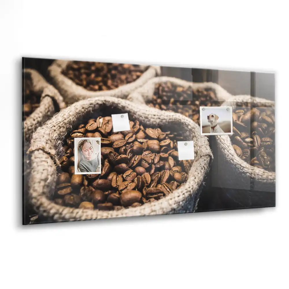 Tablă magnetică din sticlă cu model saci de iută cu cafea