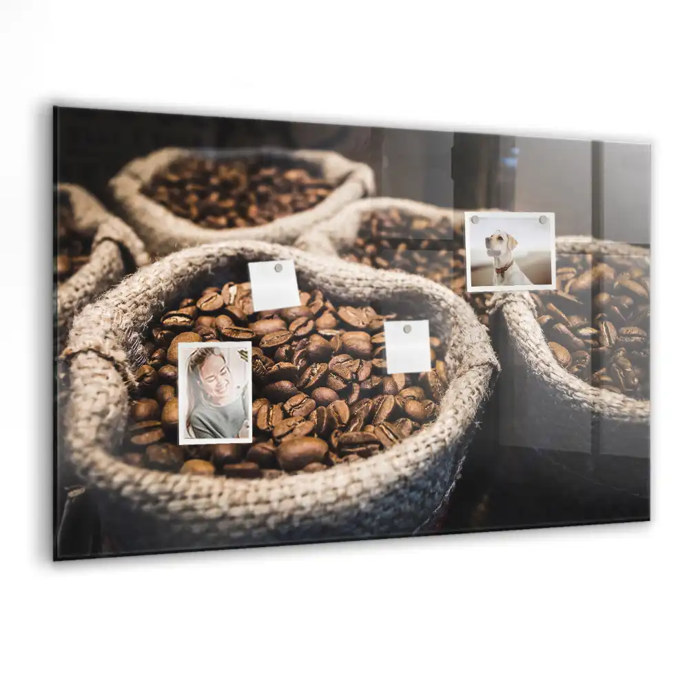 Tablă magnetică din sticlă cu model saci de iută cu cafea