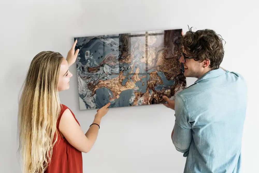 Tablă magnetică din sticlă cu aspect de piatră decorativă