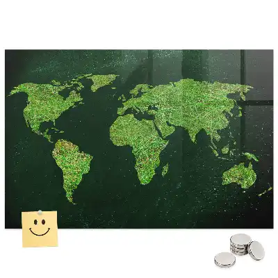 Tablă magnetică din sticlă cu harta lumii verde