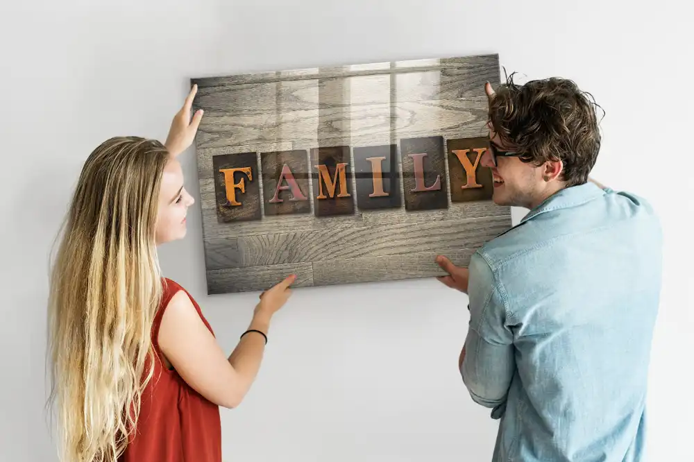 Tablă magnetică din sticlă cu inscripția Family