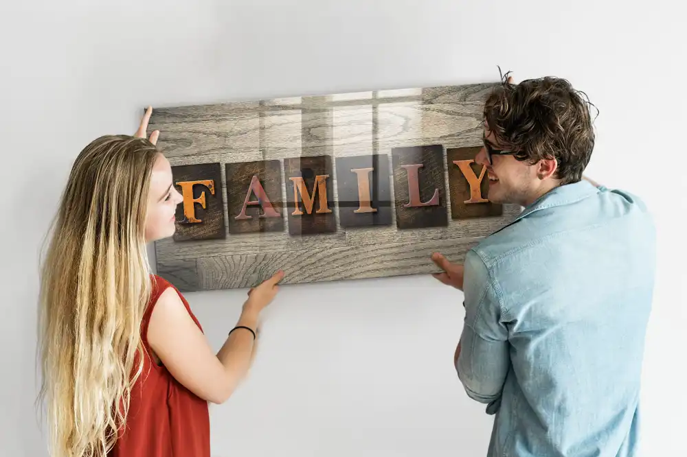 Tablă magnetică din sticlă cu inscripția Family