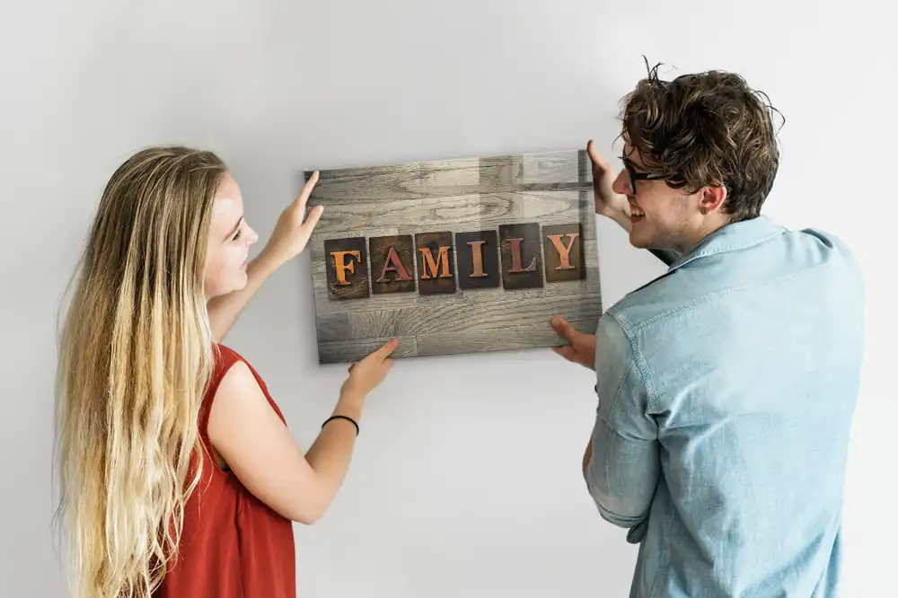 Tablă magnetică din sticlă cu inscripția Family