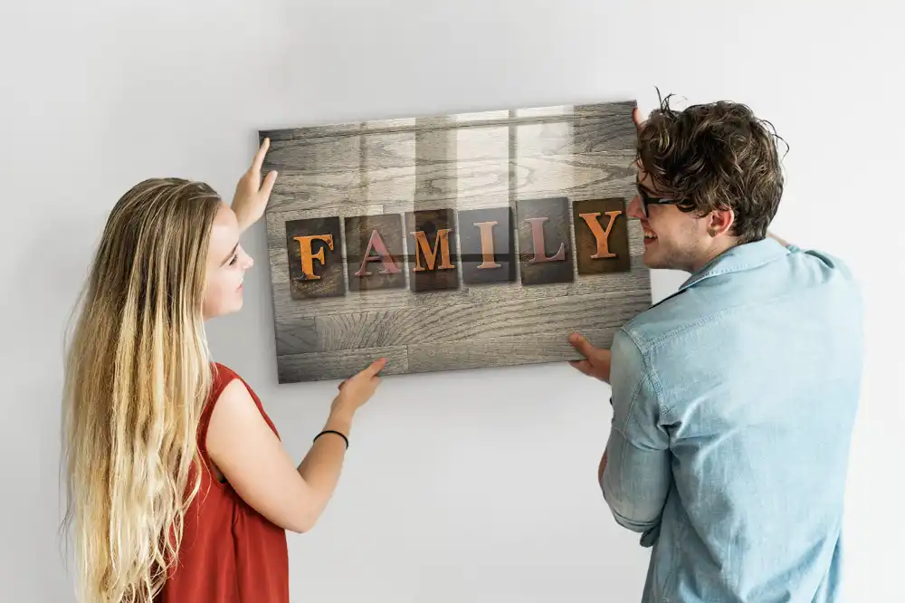 Tablă magnetică din sticlă cu inscripția Family