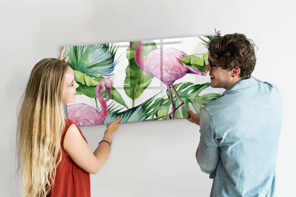 Tablă magnetică cu model natură și păsări flamingo