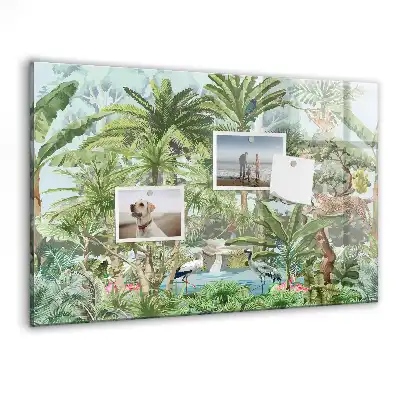 Tablă magnetică din sticlă cu design junglă tropicală