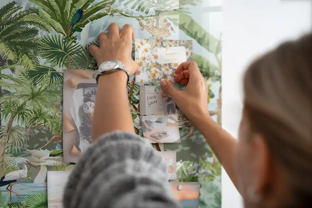 Tablă magnetică din sticlă cu design junglă tropicală