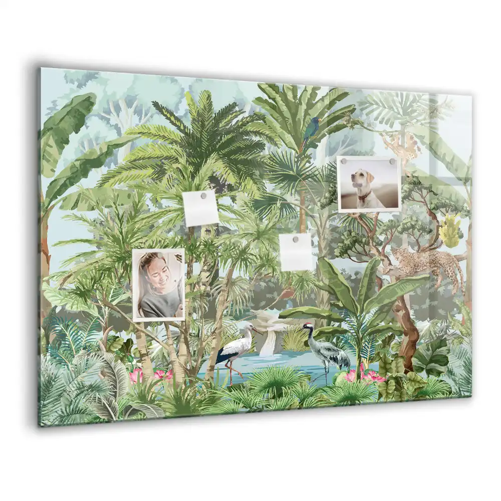 Tablă magnetică din sticlă cu design junglă tropicală