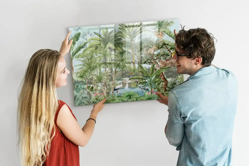 Tablă magnetică din sticlă cu design junglă tropicală