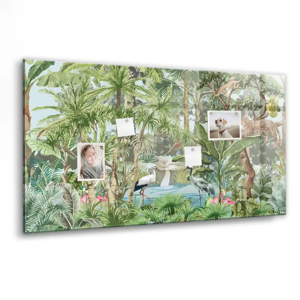 Tablă magnetică din sticlă cu design junglă tropicală