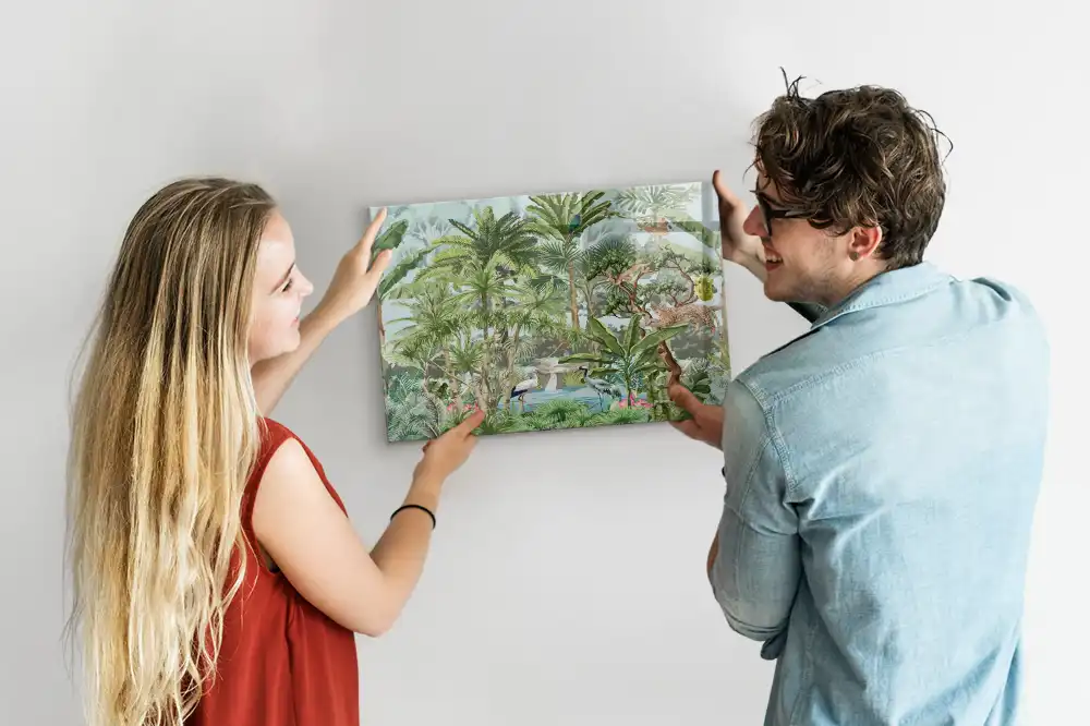 Tablă magnetică din sticlă cu design junglă tropicală