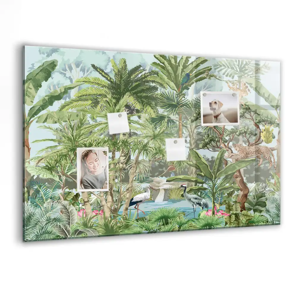 Tablă magnetică din sticlă cu design junglă tropicală