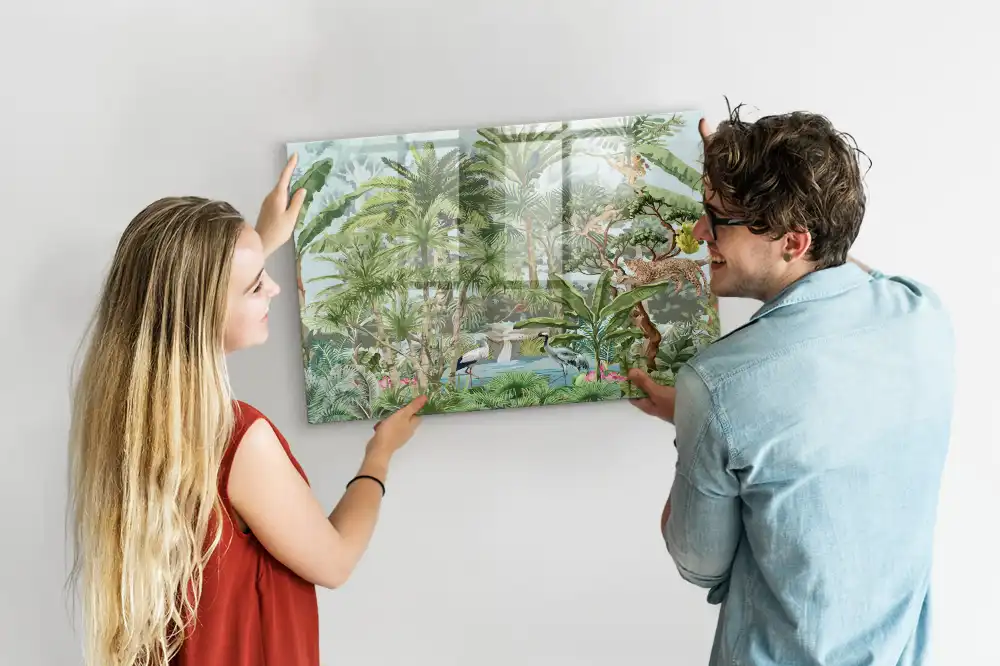 Tablă magnetică din sticlă cu design junglă tropicală