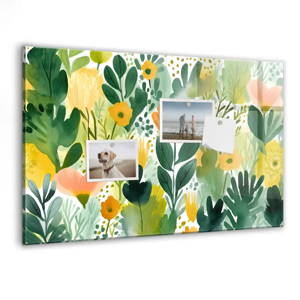 Tablă magnetică din sticlă cu model floral pictat în acuarelă