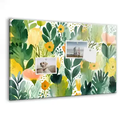 Tablă magnetică din sticlă cu model floral pictat în acuarelă