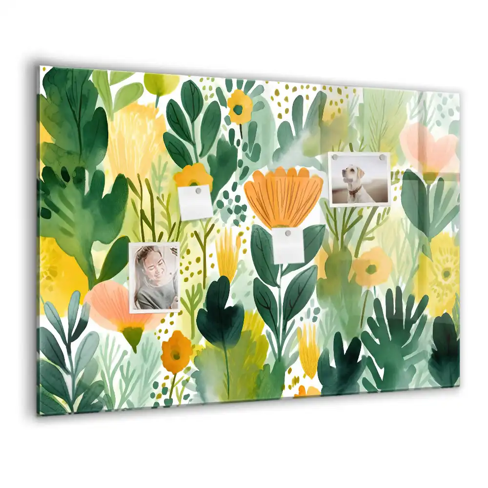 Tablă magnetică din sticlă cu model floral pictat în acuarelă