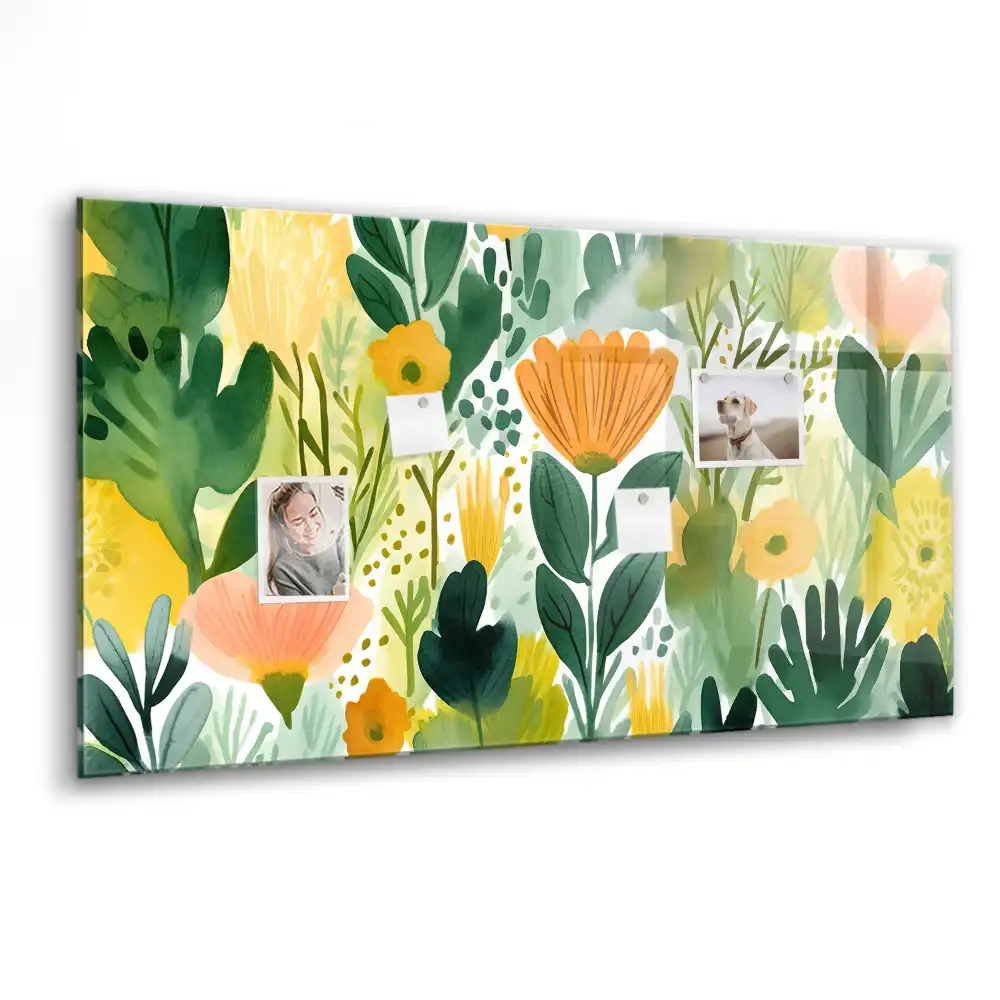 Tablă magnetică din sticlă cu model floral pictat în acuarelă