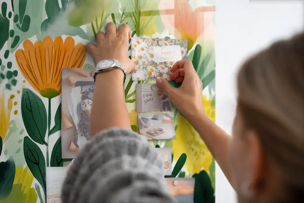 Tablă magnetică din sticlă cu model floral pictat în acuarelă