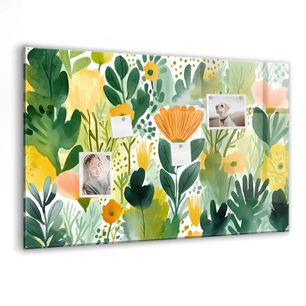 Tablă magnetică din sticlă cu model floral pictat în acuarelă