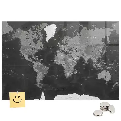 Tablă magnetică cu harta lumii tip întunecat