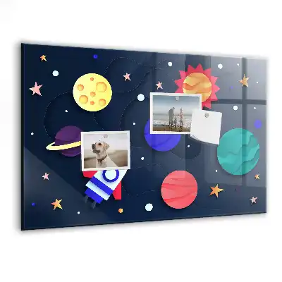 Tablă magnetică din sticlă pentru copii Cosmos