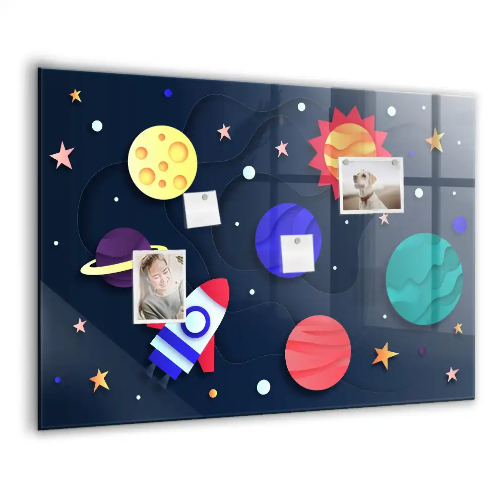 Tablă magnetică din sticlă pentru copii Cosmos