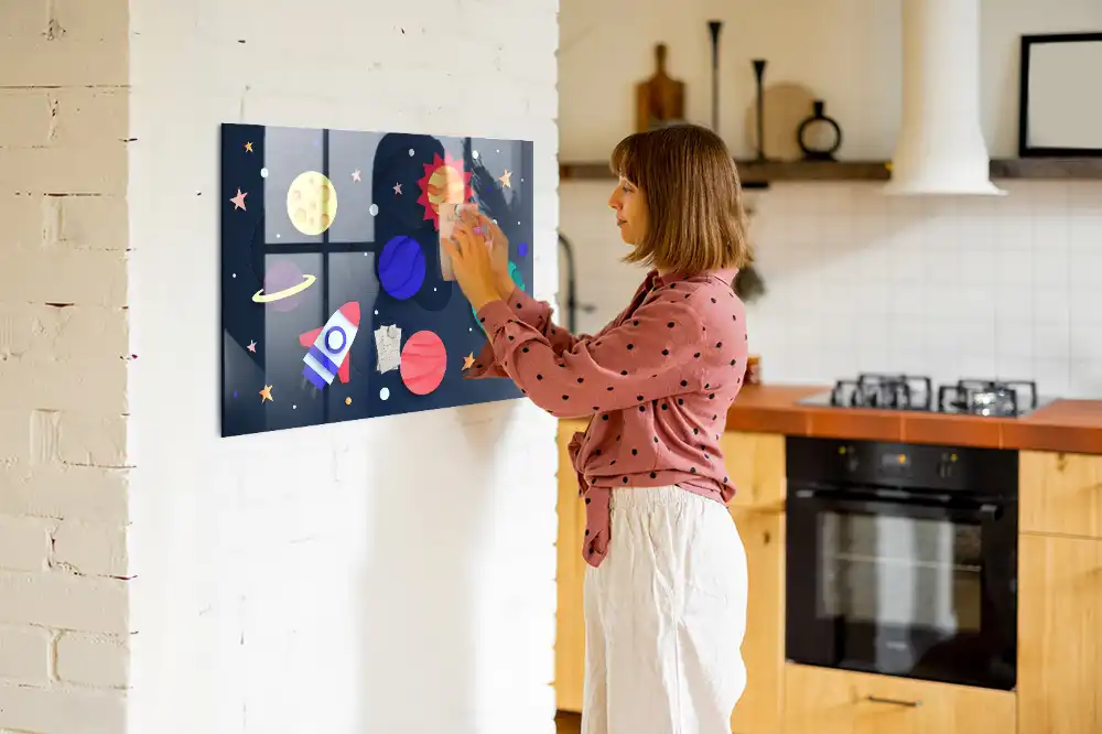 Tablă magnetică din sticlă pentru copii Cosmos