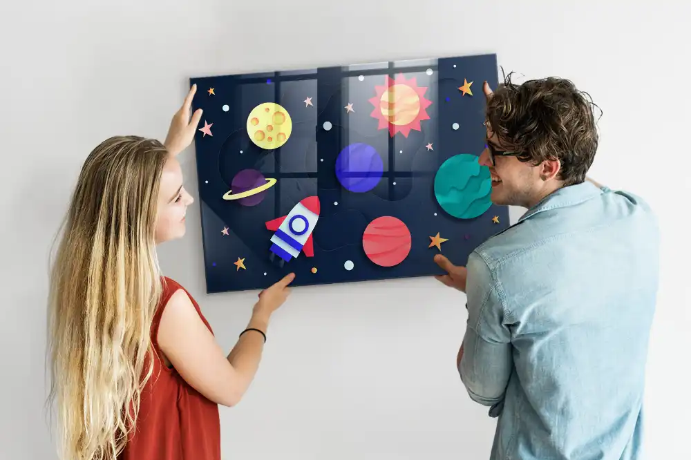 Tablă magnetică din sticlă pentru copii Cosmos