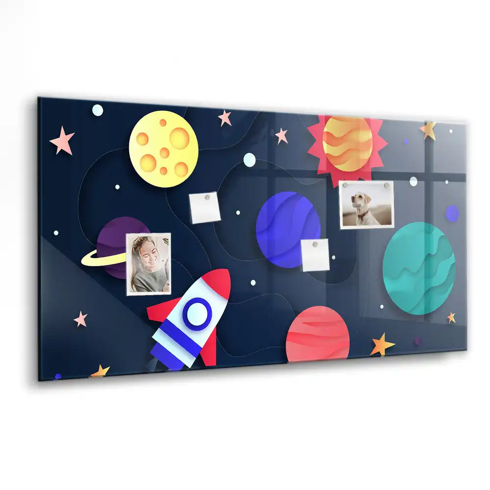 Tablă magnetică din sticlă pentru copii Cosmos