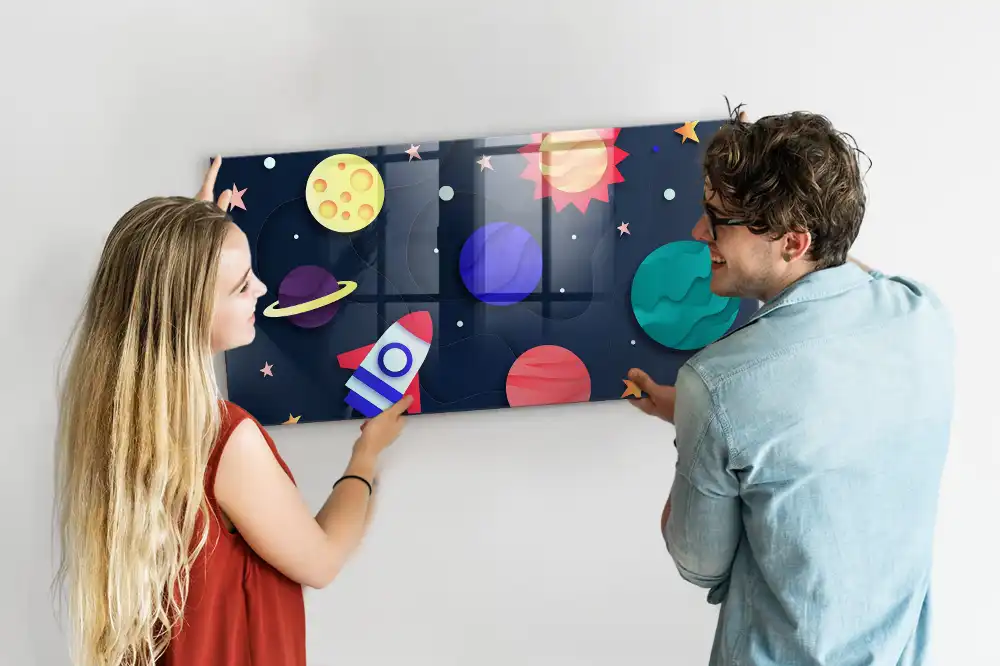 Tablă magnetică din sticlă pentru copii Cosmos