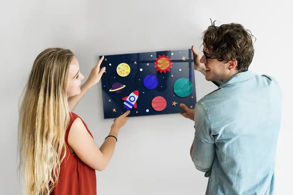 Tablă magnetică din sticlă pentru copii Cosmos